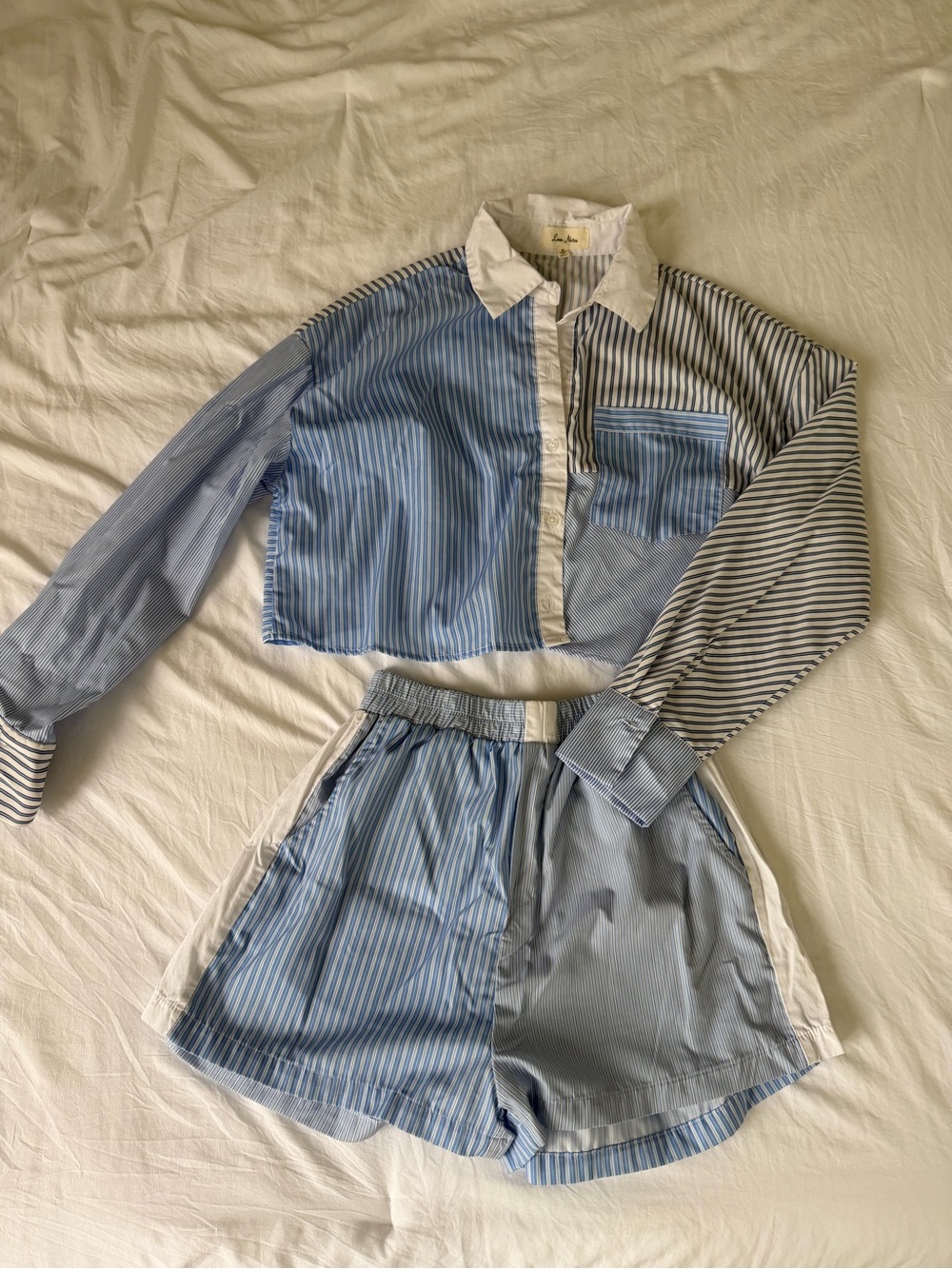 Love Notes Blue and White Striped Women's Shorts Set